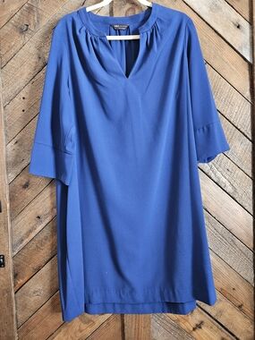 Cobalt Royal Blue Midi 3/4 Sleeve Dress with Split V-Neck SZ 16
